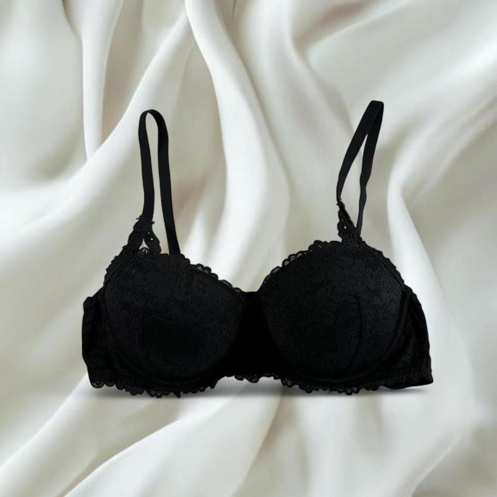 Victoria's Secret PINK black lace balconette push up bra y2k vintage mcbling